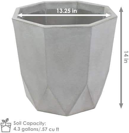 Sunnydaze Modern Faceted 14.75 in Polyresin Planter - Light Gray - Set of 4 - Image 2