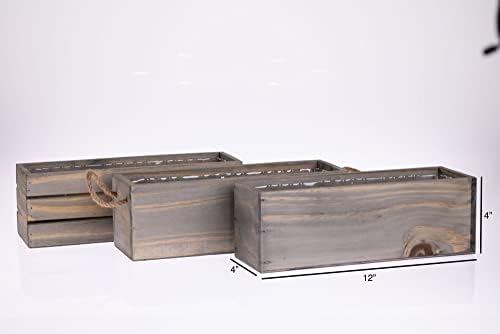 Wood Planter Box with Wine Crate Styled, 12x4 Inch Rectangular, Rustic Barn Wood, Plastic Liner, Wedding Flowers Holder, Home and Venue (12x4 Wine Crate Set of 4, Natural) - Image 6