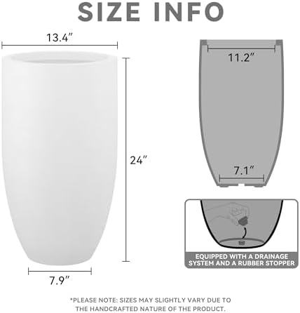 Kante Tall Concrete Planter, 24" Modern White Floor Pot for Home Decor - Image 2