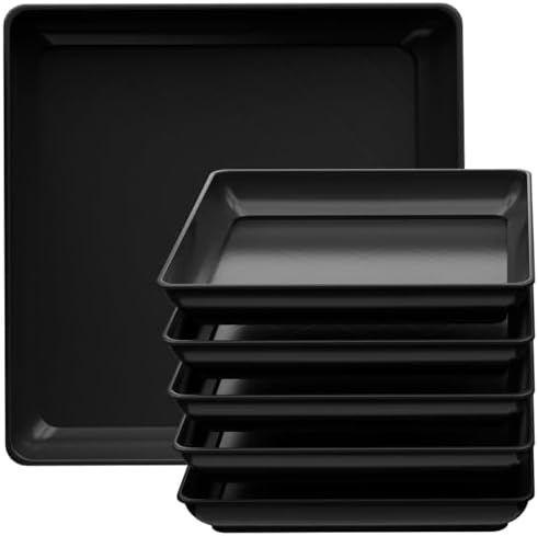 Square Plant Saucer 18 Inch 5 Pack, Planter Trays for Flower Pots, Plant Water Catcher Drip Dishes, Plastic Bottom Watering Plates Indoors and Outdoors - Black by Tectsia