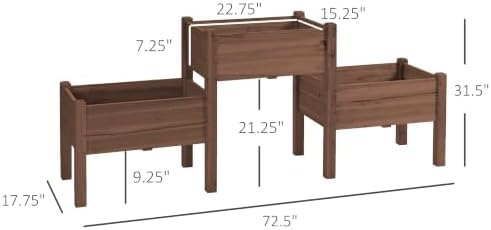 Outsunny Raised Garden Bed with 3 Planter Box Elevated Plant Stand, Coffee - Image 7