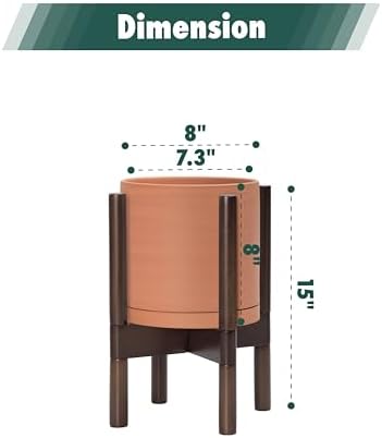 D'vine Dev Terracotta Pot with Walnut Wood Stand, 8 in, 55-B-Y-5 - Image 3