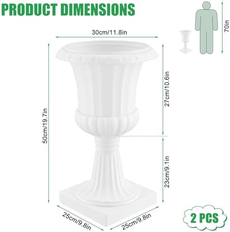 19.7" Tall Urn Planter, 2/4 Pack Large Plastic Outdoor Planters, Classic Round Flower Pot in Pure White for Front Porch, Patio, Garden, Entryway, Walkway, Indoor Outdoor Decoration White 4 - Image 2