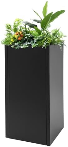 TFCFL Heavy Tall Outdoor Indoor Planter Box Rectangular Large Flowerpot with Removable Insert Shelf,Tall Metal Planter Box for Porch,Garden,Patio,Yard (14x14x30in,Black) by TFCFL