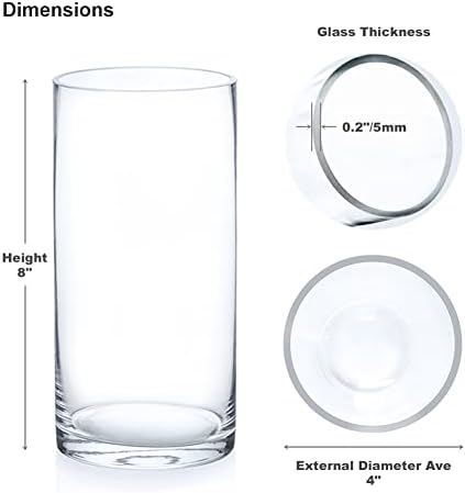 Enova Floral Set of 4 Clear Cylinder Glass Vase 4W x 8H Inches, Clear Flower Vases, Pillar Candle Hurricane Floating Candle Holder Vase, Glass Flower Vase for Wedding Centerpieces, Home Décor - Image 2
