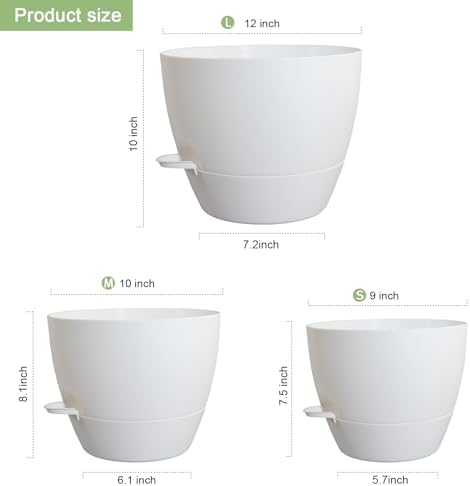 WSMKSZ 12/10/9 inch Large Self Watering Pots for Indoor Plants, Set of 3 - Image 2
