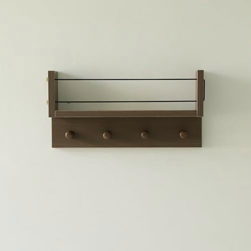 Entrance Coat Rack ，Coat Hooks, Wall-Mounted Wooden Hook Rack, Wall-Mounted Shelves are Very Suitable (Walnut Color Finish-B-1) by CreatedOn2005