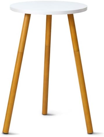 KINNARY Tall Plant Stand Indoor, Mid Century Wood White Flower Stand for Corner, Metal Plant Holder, Modern Home Decor Small Round Side End Table (11.8"x20") by KINNARY