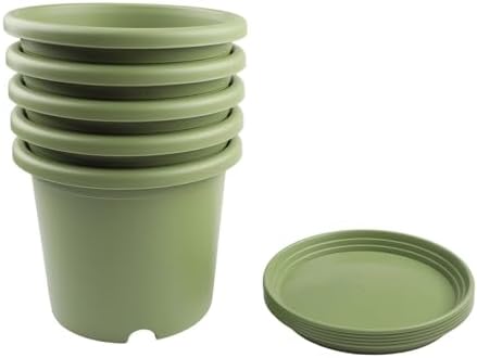 5 Pack Large Resin Flower Pots with Drainage Trays, Thickened Green Planters Indoor Outdoor Garden, Sturdy Lasting Roses Hydrangeas Balcony(21.5 * 18cm) by Unknown