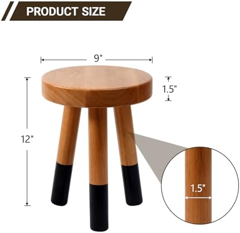 Rubber Wood 9" Round Plant Stand |Dip Dyed Black Stool, Wood Riser |Milking Stool (12" H) - Image 2