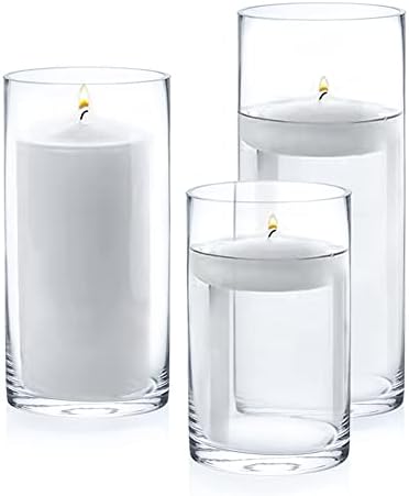 Enova Floral Set of 4 Clear Cylinder Glass Vase 6W x 8H Inches, Clear Flower Vases, Pillar Candle Hurricane Floating Candle Holder Vase, Glass Flower Vase for Wedding Centerpieces, Home Décor - Image 3