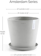 Ecopots Amsterdam Round Planter with Water Reservoir, White Grey, 12" - Image 3