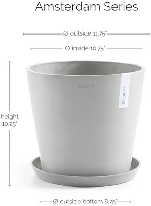 Ecopots Amsterdam Round Planter with Water Reservoir, White Grey, 12" - Image 3