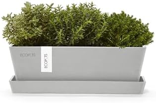 Ecopots Bruges Rectangular Flower Planter with Saucer, White Grey, 10" - Image 4