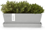Ecopots Bruges Rectangular Flower Planter with Saucer, White Grey, 10" - Image 4