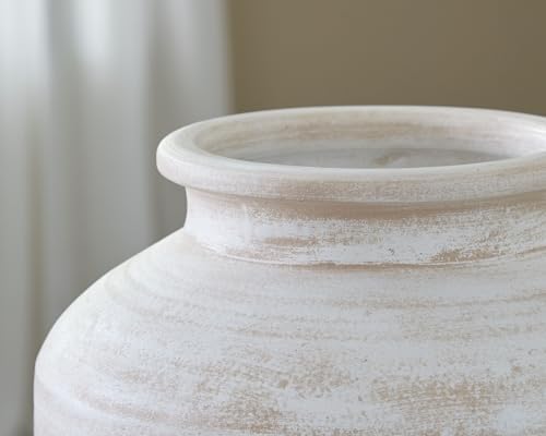 Signature Design by Ashley 12 Inch Rustic Ceramic Vase, Distressed White - Image 7
