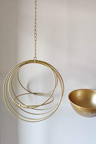 RISEON Boho Gold Metal Plant Hanger,Metal Geometric Hanging Planter, Modern Planter, Mid Century Air Plant Holder Stand, Minimalist Planter for Indoor Outdoor Home Wedding Decor (Gold) - Image 6