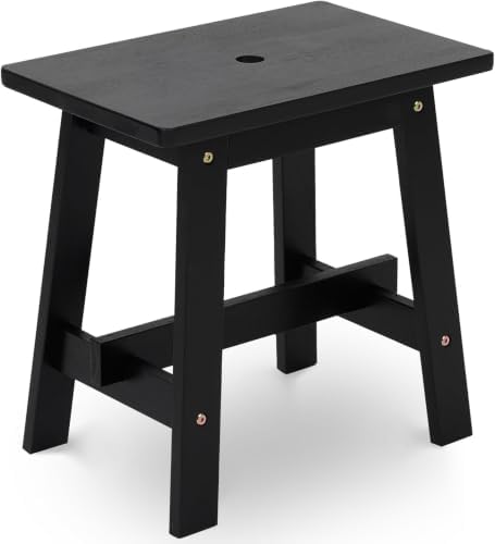 BEEFURNI 18-Inch Rectangular Acacia Wood Stool, Small Bench, Black by BEEFURNI