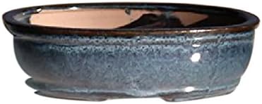 Bonsaiboy Home Decor Blue Ceramic Bonsai Pot - Oval Land/Water Divider 7.75 x 6.0 x 2.5 by Bonsai+Boy