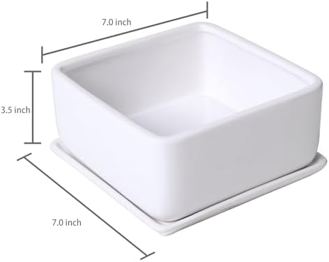 MyGift White Ceramic Square Planter Pot with Drainage Hole & Drip Tray - Image 6