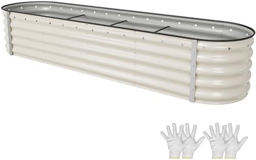 YITAHOME 8x2x1.5ft Galvanized Oval Raised Garden Bed, Metal Planter Box with Safety Rubber, Gloves, Outdoor Flower Bed for Planting Plants Vegetables, Cream Yellow by YITAHOME