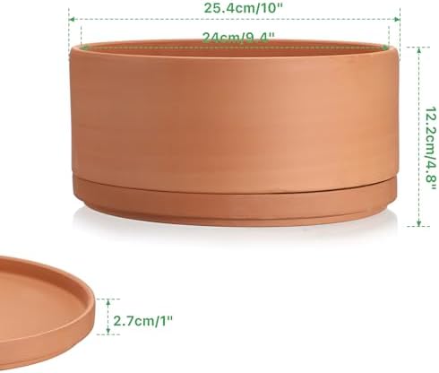JUXYES 10 Inch Shallow Terracotta Pots with Holes and Saucers for Succulent - Image 2