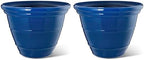 Glitzhome 15.5" D Large Flower Pots, Set of 2 Large Planters for Outdoor Plants with Drainage Holes, Cobalt Blue Faux Ceramic Finish, Plastic Tall Flower Pots for Garden, Patio, Porch or Indoor Use by Glitzhome