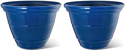 Glitzhome 15.5" D Large Flower Pots, Set of 2 Large Planters for Outdoor Plants with Drainage Holes, Cobalt Blue Faux Ceramic Finish, Plastic Tall Flower Pots for Garden, Patio, Porch or Indoor Use by Glitzhome