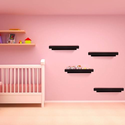 Blulu 8 Packs 14 Inch Acrylic Floating Shelf Wall Mounted Invisible Acrylic Shelf Ledge Floating Bookshelf for Living Room Office Bedroom Bathroom Kitchen Decoration Space Save (Black) - Image 5