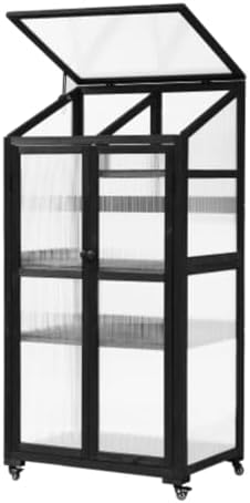 Wooden Greenhouse, Cold Frame Portable Greenhouse with Wheels and Adjustable Shelves for Indoor Outdoor Patio Balcony Garden, 31.5" Lx22.4 Wx62 H, Black (White) - Image 7