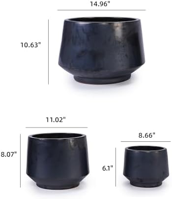 9 Inch Ceramic Planter Set of 3, 15/11/9 Inch, Antique Black - Image 5