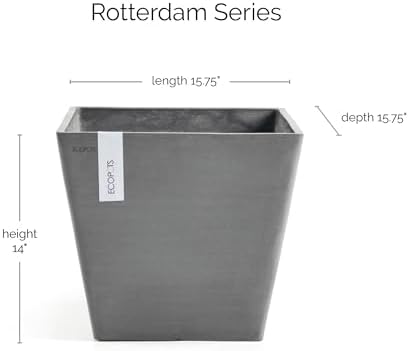 Ecopots Rotterdam Square Flower Planter, Grey, 15.75" - Image 2