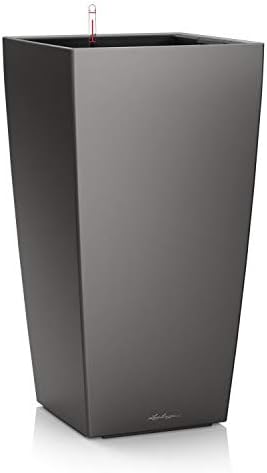 Lechuza CUBICO 22 Charcoal Metallic, Self-Watering Tall Planter, H16.1 L8.7 W8.7 in by LECHUZA