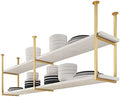 Hanging Ceiling Pot Pan Rack Kitchen Storage Shelving,White Wood Shelf and Gold Metal Iron Frame Wine Holder Flower Stand-60cm/80cm/120cm/150cm Floating Decor Display Racking for B by Unknown