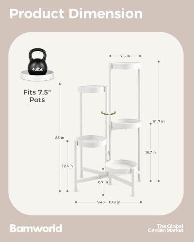 Bamworld Plant Stand Indoor Outdoor 5 Tier Corner Plant Shelf Metal Holder - Image 2