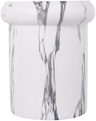 Christopher Knight Home 18.11 Inch Sculptural MGO Side Table Modern Round End Table Faux Travertine Indoor Outdoor Pedestal Accent Table, White Marble Finish - Image 6