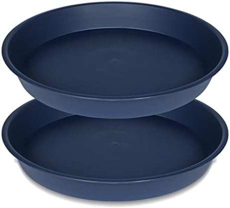 2 Pack of 18 19 inch Plant Saucer Drip Tray (16.6 inch Base), Heavy Duty Deep Plant Saucers for Pots, Plastic Flower Planter Water Trays for Indoors Outdoor (19", Blue) by Bleuhome