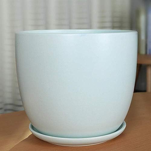 Ceramic Succulent Pots Indoor Outdoor Flower Pot with Bamboo Tray Planter Pot Plant Container Flowers Pots with Drainage for All House Plants,Matte Blue-XL,Matte Blue M by Unknown