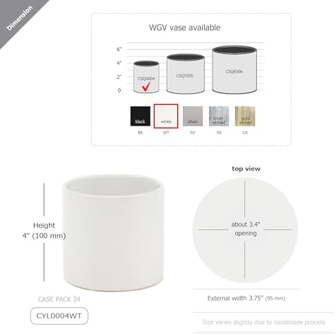 WGVI Matte White Ceramic Cylinder Vase Width 3.75" Height 4", Flower Arrangements, Candle Holder, Terrarium Planter Pot, Tabletop Storage Container Organizer Pen Brush Holder, Bulk Wholesale, 6 Pcs - Image 3