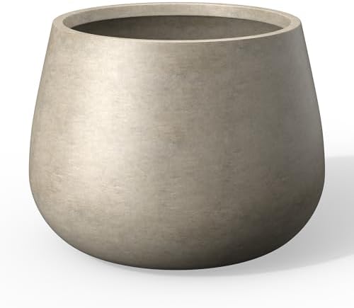 Kante Accent Round Curved Weathered Concrete Planter 18.1" Dia, Outdoor by Unknown