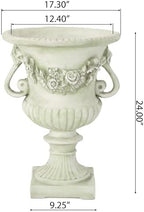 White Outdoor Urn Planter, Antique Elegant Style, Magnesium Oxide Large Urn Planter Outdoor with Drainage Hole for Garden, Patio & Entryway, 24" H - Image 2