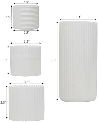 JONATHAN Y Noa Modern Minimalist Handmade Concrete Fluted Cylinder Planter Set, Matte White (Set of 4) (PLN1004B-4SET) - Image 3