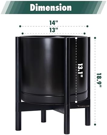 D'vine Dev Ceramic Pot with Ebony Wood Stand, Black, 14 in, 55-B-S-2 - Image 3