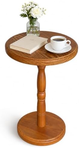 LAPTAIN JOLLYMER Round Drink Table Solid Wood Small Side Table by LAPTAINLLC