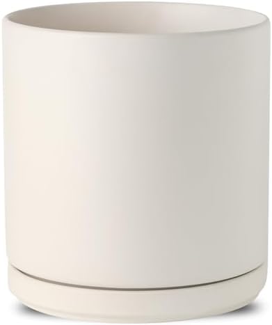 ADN 10inch White Ceramic Planter Pot with Drainage Hole and Saucer by Unknown