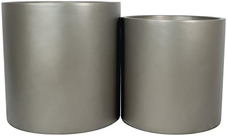 Brea Round Cylinder Fiberglass Planter (D:12" x H:12", Metallic Grey) - Image 2