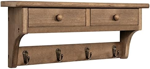 Emfogo Coat Hooks Mounted, Rustic Wood Coat Rack Mount Shelf with Hooks, Farmhouse Coat Rack with Shelf & Coat Hook for Entryway, Mudroom, Bedroom, Kitchen, Bathroom(Walnut) by Emfogo