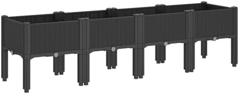 Gecheer Elevated Garden Planter Box with Legs, 160x40x42 cm Black PP Raised Bed with Rattan Look, Large Outdoor Flower Pot for Patio Terrace Vegetables Climbing Plants, Easy Drainage Bottom Design - Image 5
