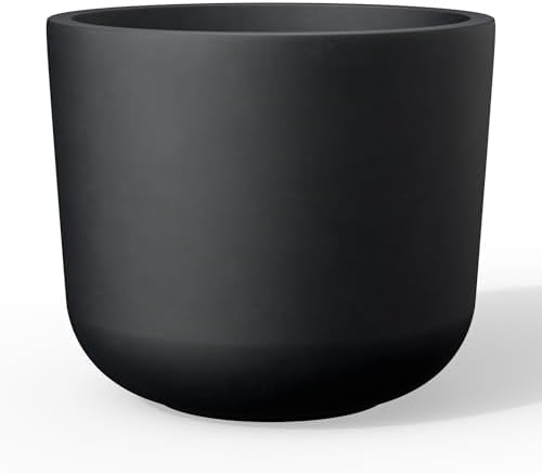 Kante Small Round Capsule Black Concrete Planter 9" Dia, Outdoor by Unknown