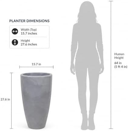 27.6" Tall Planter, Indoor/Outdoor Planter, Lightweight Resin Pot, Grey - Image 6